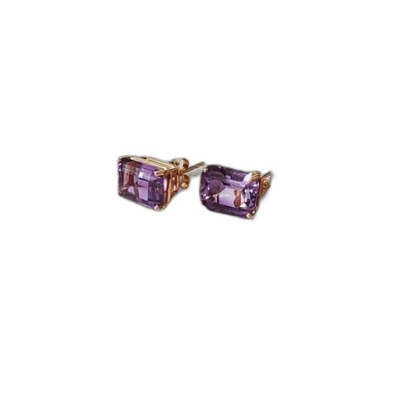 HP💎14k💎Gold Vintage Clyde Duneier Amethyst Emerald Cut Earrings NEW/NOS - Picture 2 of 10